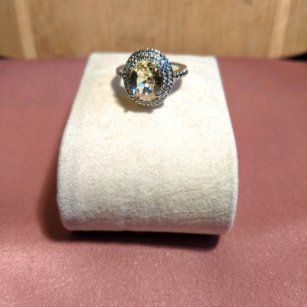 Silver Ring with Canary Color Gemstone